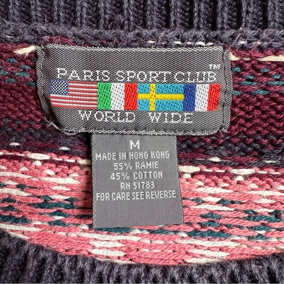 VTG 80s 90s Paris Sport Club Novelty People Print Sweater Cottage Granny Medium - Picture 7 of 9